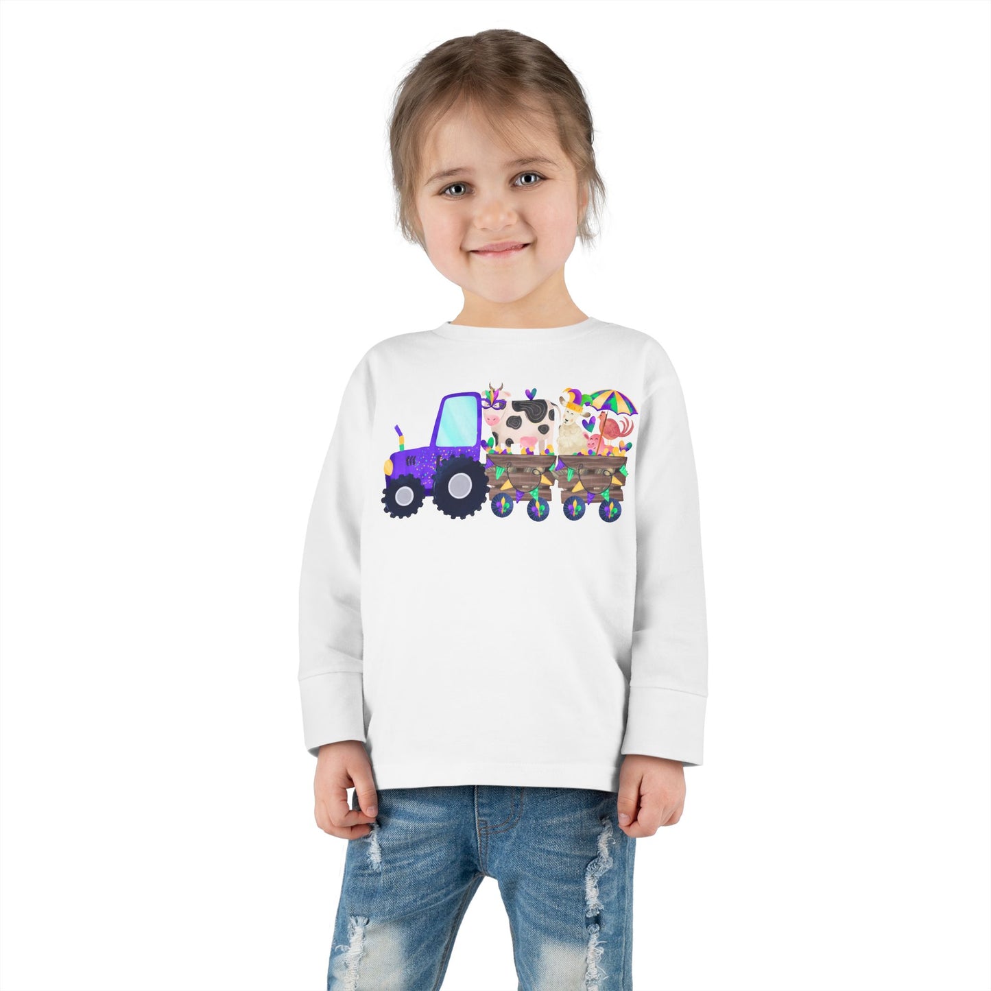 Toddler Long Sleeve Tee - Tractor Mardi Gras Cow