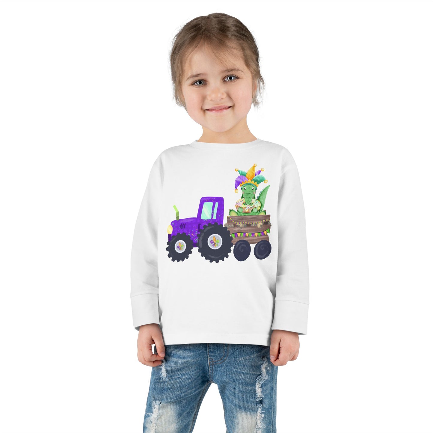 Toddler Tee - Tractor with Gator Mardi Gras Design