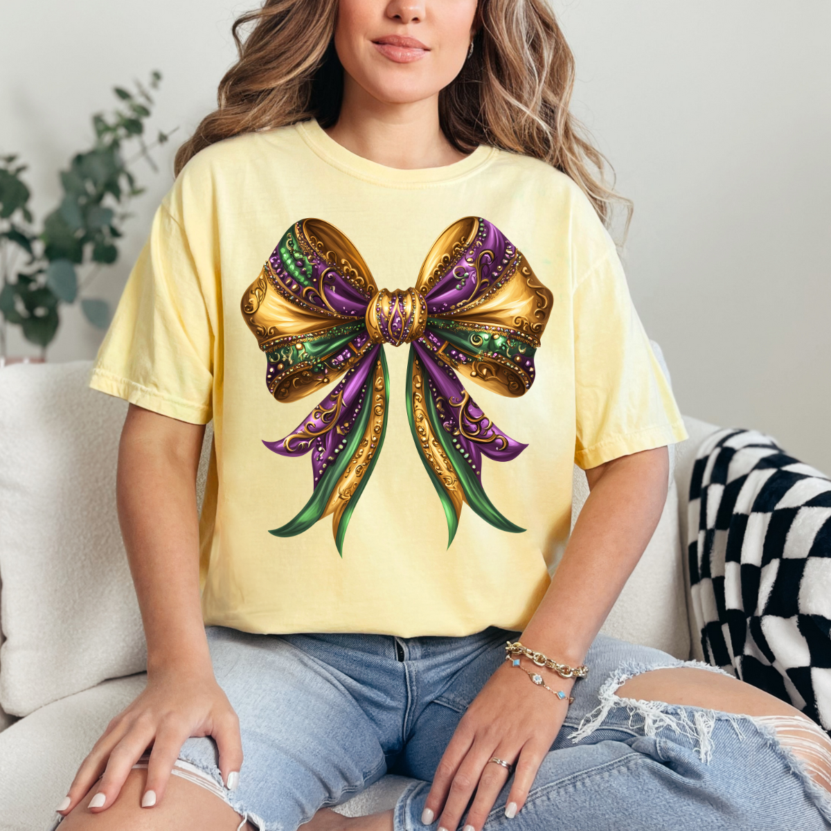 Mardi Gras Coquette Bow Comfort Color Tshirt