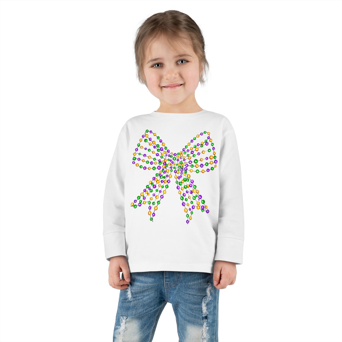 Toddler Tee - Beaded Coquette Bow Mardi Gras Design