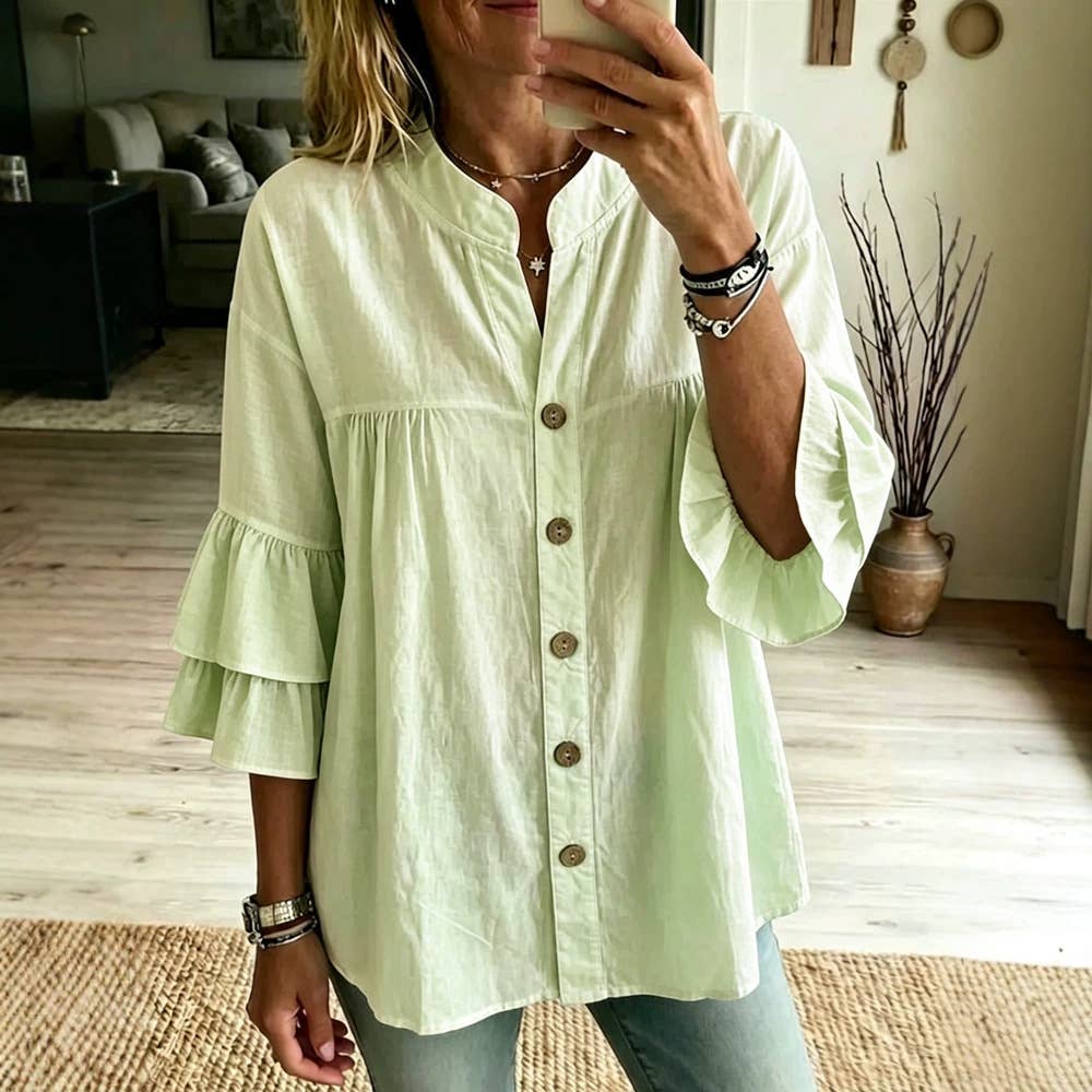 Solid Color Casual Soft Cotton Midi Length Shirt