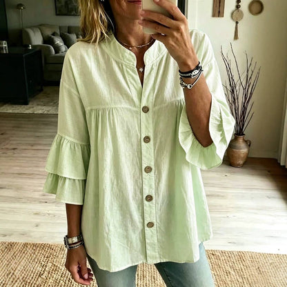 Solid Color Casual Soft Cotton Midi Length Shirt