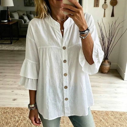 Solid Color Casual Soft Cotton Midi Length Shirt