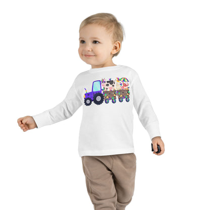 Toddler Long Sleeve Tee - Tractor Mardi Gras Cow