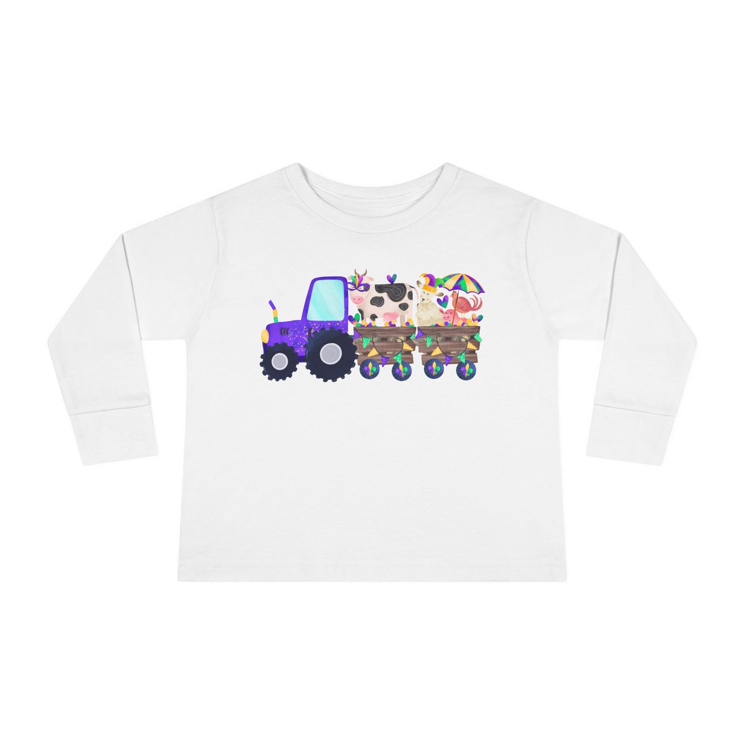 Toddler Long Sleeve Tee - Tractor Mardi Gras Cow