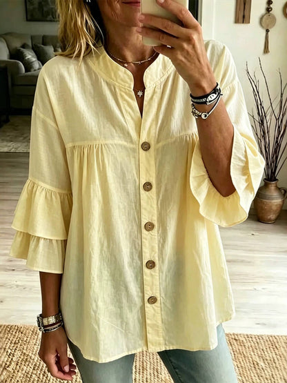 Solid Color Casual Soft Cotton Midi Length Shirt