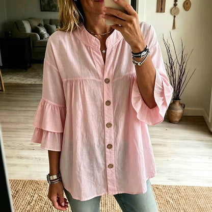 Solid Color Casual Soft Cotton Midi Length Shirt