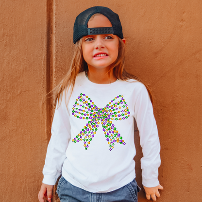 Toddler Tee - Beaded Coquette Bow Mardi Gras Design